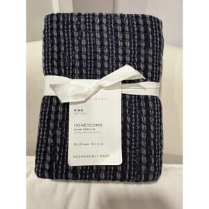 Pottery Barn Honeycomb King Sham – Navy – 100% Cotton Percale – New With Tags